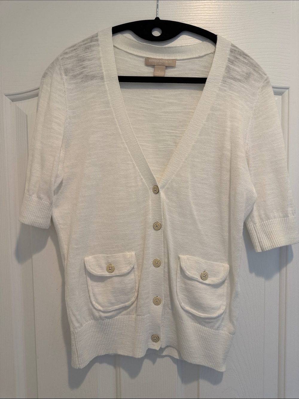Banana Republic Lightweight White Button-Front Short Sleeve Cardigan